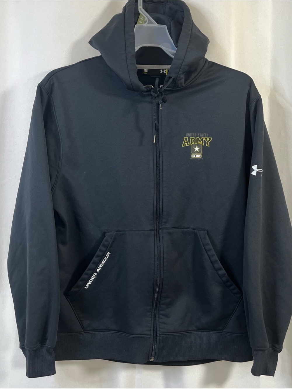 Under Armour x US ARMY Mens Full Zip Hoodie Loose Sweatshirt Black M